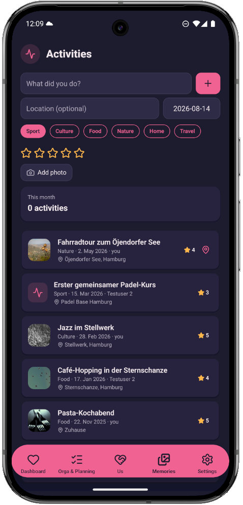 Screenshot: Aktivitäten